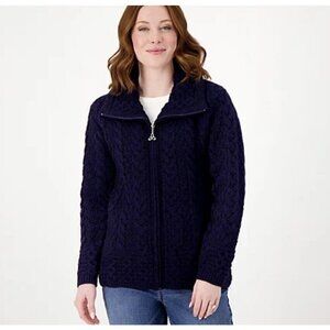 Aran Craft Merino Wool Zip-Front Cardigan with Pockets Ultramarine X-Large